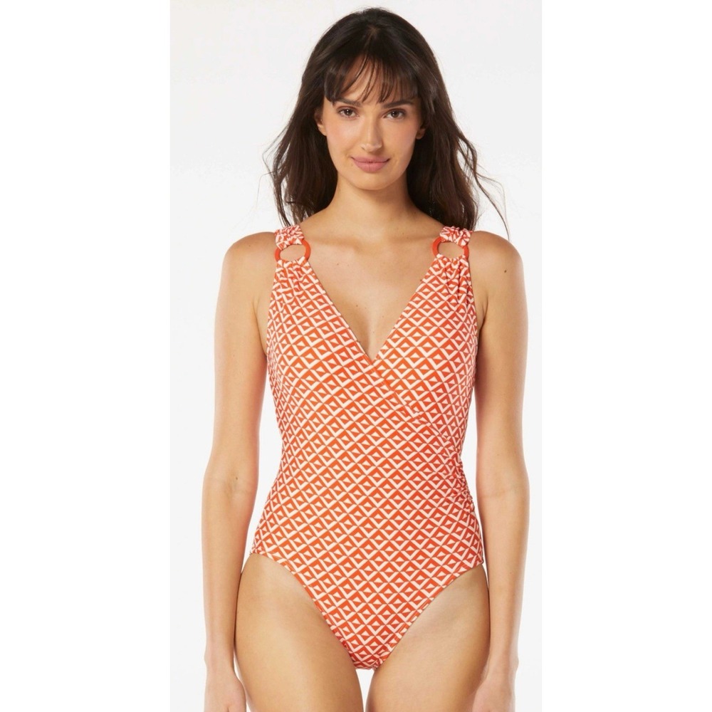 Carmen Marc Valvo Women's One Piece Swimsuit Orange Size 10